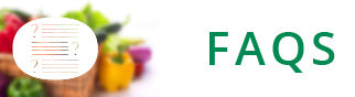 FAQs text with a colorful background of fruits and vegetables