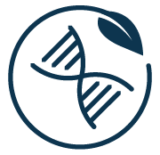 Icon of a DNA double helix with a leaf, symbolizing genetic or biological theme.