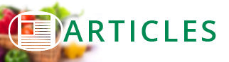 Text 'ARTICLES' with a logo of a newspaper and vegetables on a blurred background