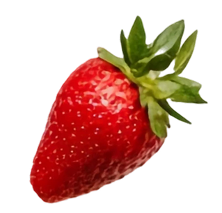 Red strawberry with green leaves on a white background