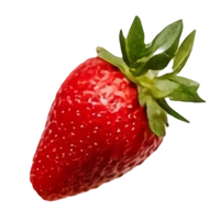 Red strawberry with green leaves on a white background